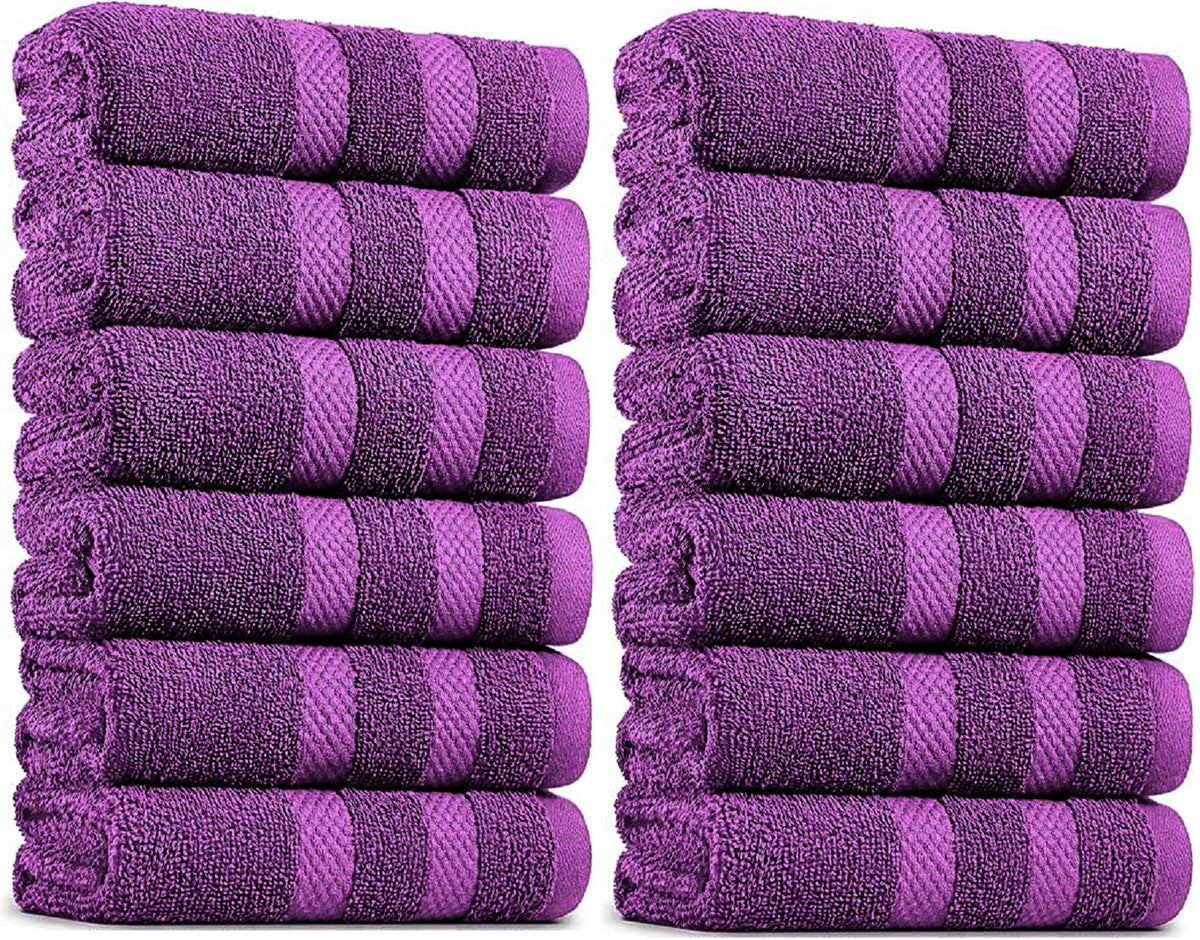 100% Cotton Hand Bath Towels Set for Spa Hotel Salon 12pcs Purple