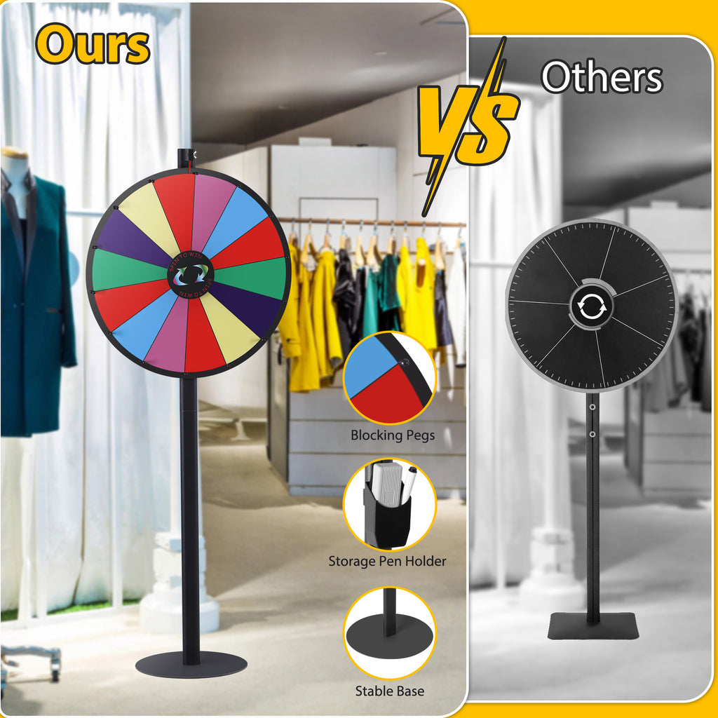 24-Inch Prize Wheel with 14 Customizable Slots & Dry Erase Markers - Floor Stand Spinning Game