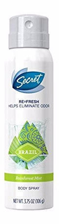 Secret Re-Fresh Body Spray Brazil Rainforest 3.75 oz - All-Day Freshness