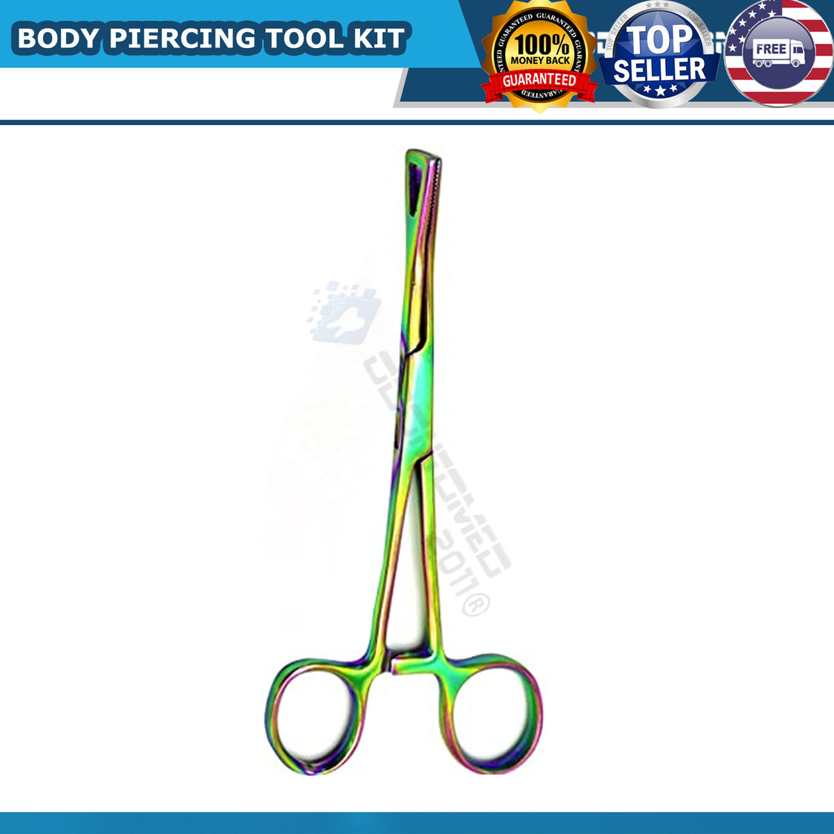 Professional 7-Piece Body Piercing Instruments Kit with Pennington Forceps - Rainbow