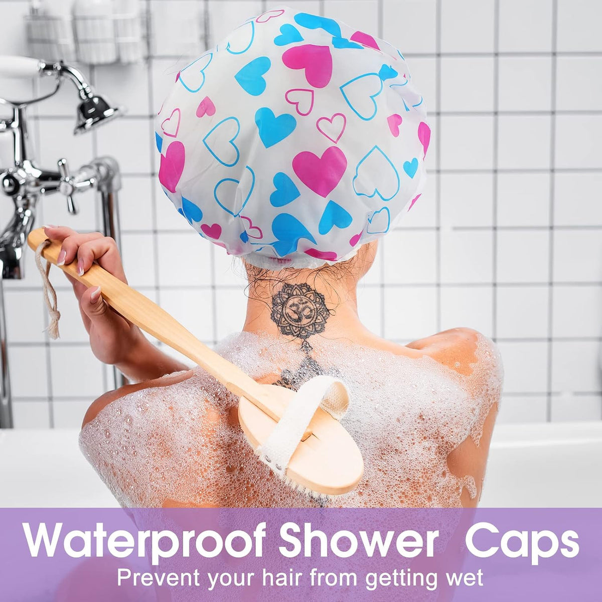 Reusable Plastic Shower Caps 20 Pack Waterproof Hair Cover for Women