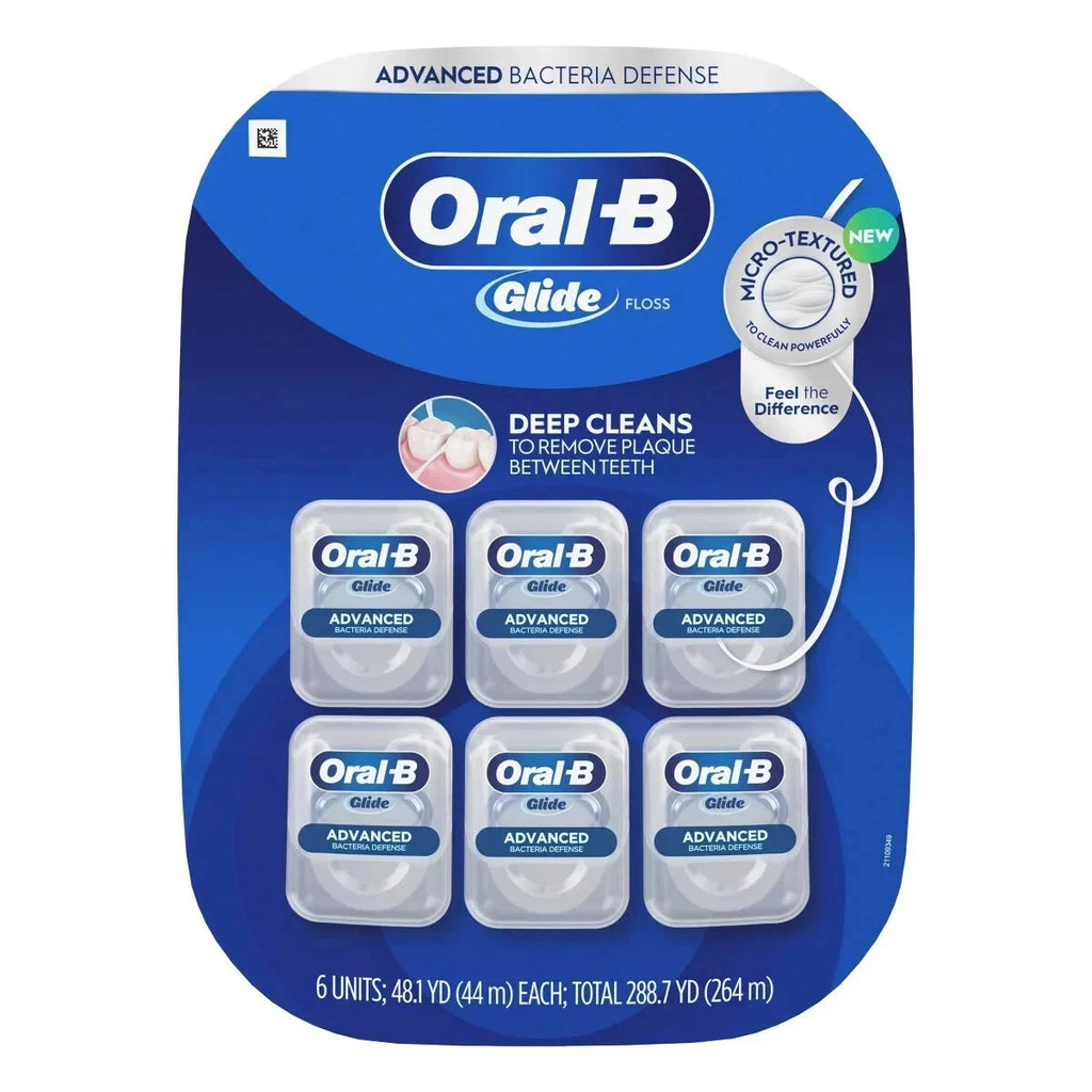 Oral B Glide Bacteria Defense Dental Floss 6-Pack, 288.7 Yards, Advanced Oral Care