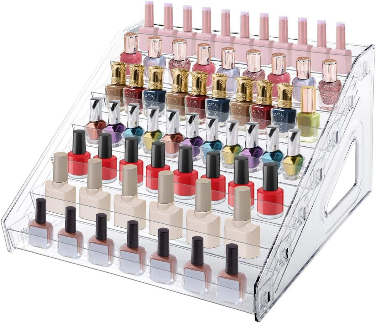 7-Layer Clear Nail Polish Organizer Rack for Cosmetics - Holds 70-80 Bottles