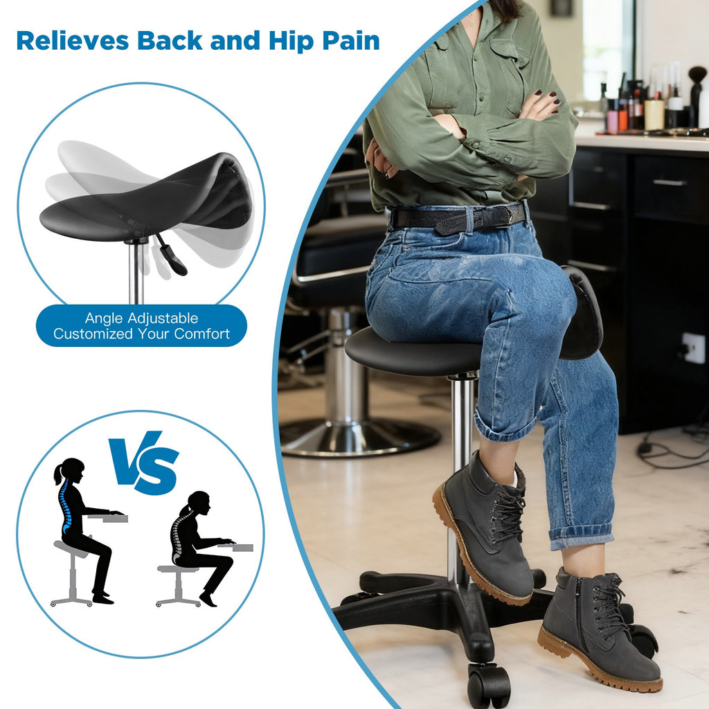 Ergonomic Saddle Stool with Wheels - Adjustable Height Rolling Chair