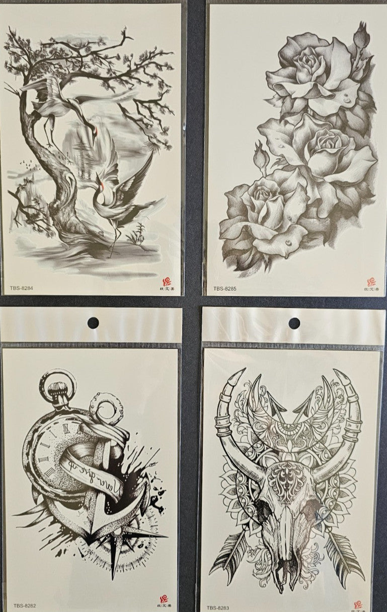 4 Sheets Premium Temporary Tattoos for Men & Women – Waterproof Body Art Sticker Set