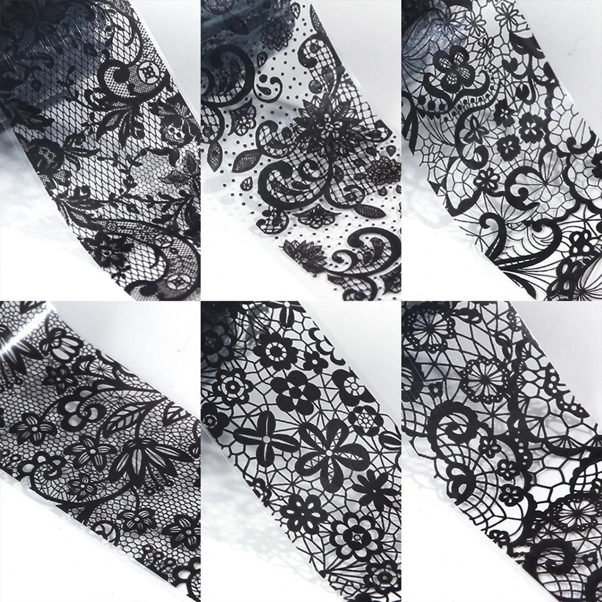 White and Black Lace Nail Foil Sheets for Nail Art - 20 Rolls