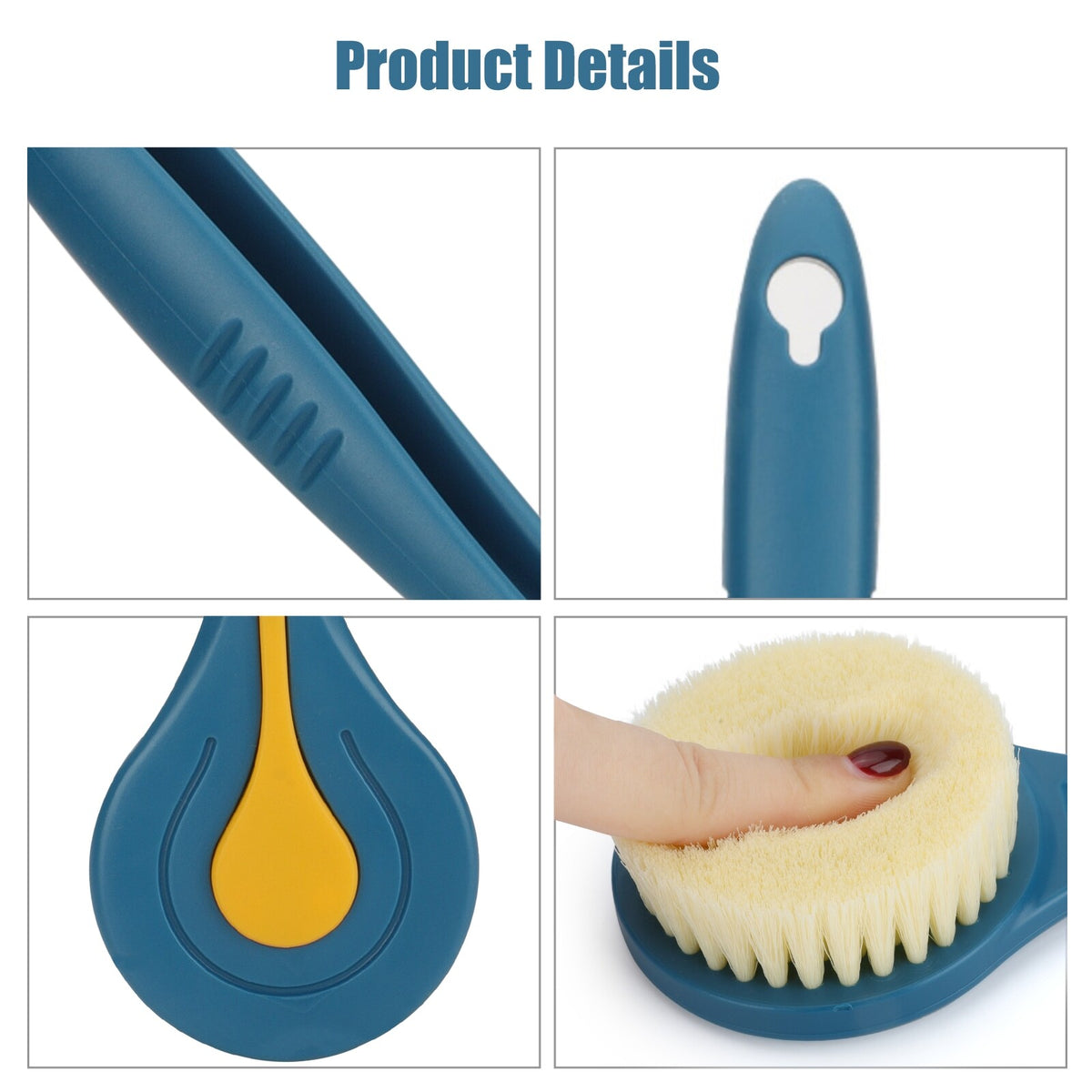 Long Handle Bath Body Brush with Soft Nylon Bristles & Exfoliating Scrubber