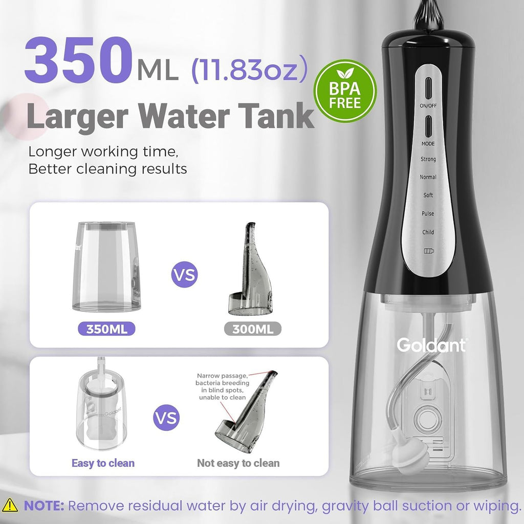 Cordless Water Dental Flosser with 5 Modes & 350ML Tank - Portable Oral Care