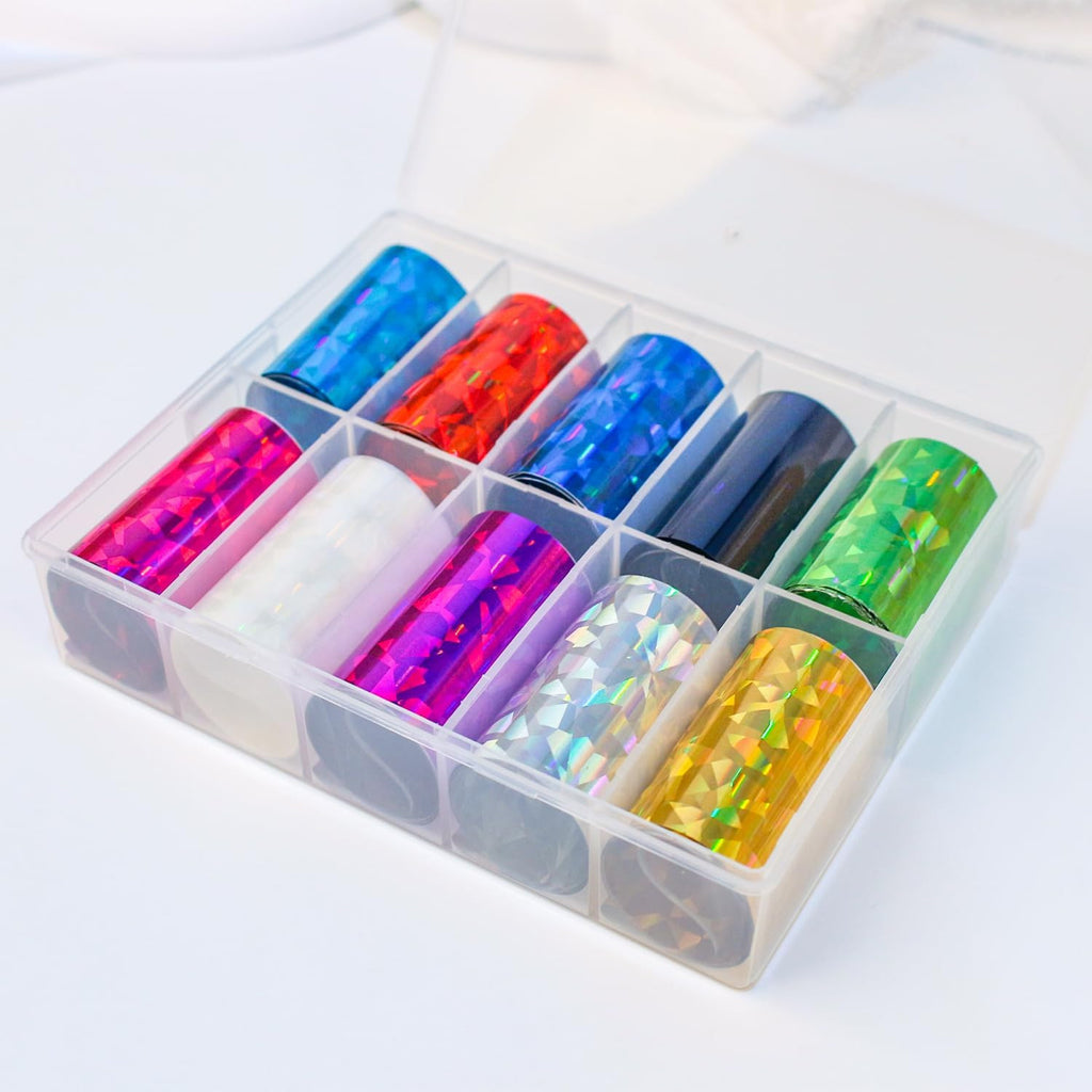 Iridescent Nail Foil Sheets - Holographic Transfer for Nail Art, 10 Rolls
