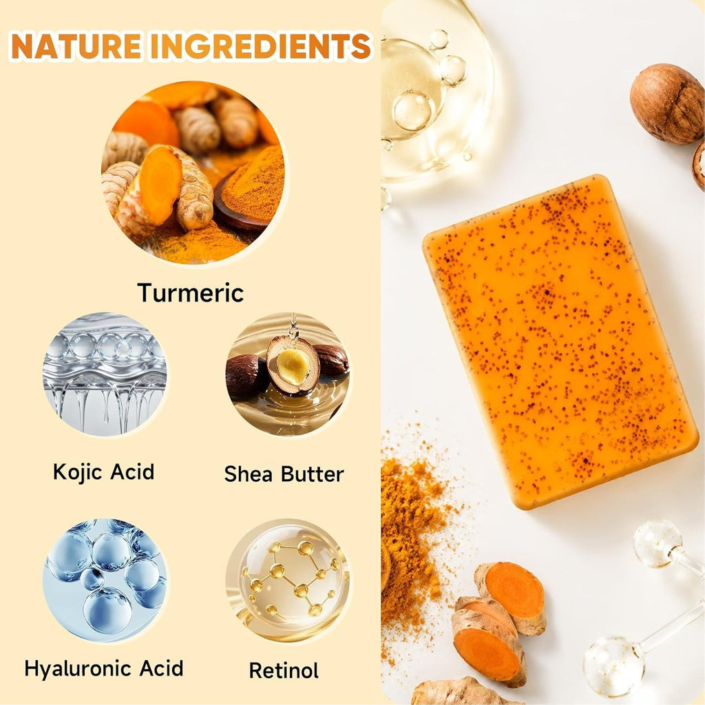 Turmeric Kojic Acid Soap Bars with Retinol & Collagen - 3 Pack for Daily Skin Care