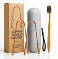 Copper Tongue Scraper Set with Bamboo Toothbrush - Natural Oral Care Kit