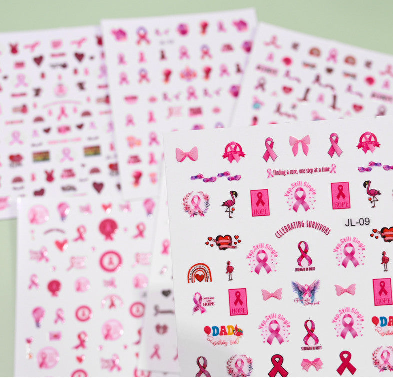 6Pcs Breast Cancer Awareness Nail Art Stickers for Women