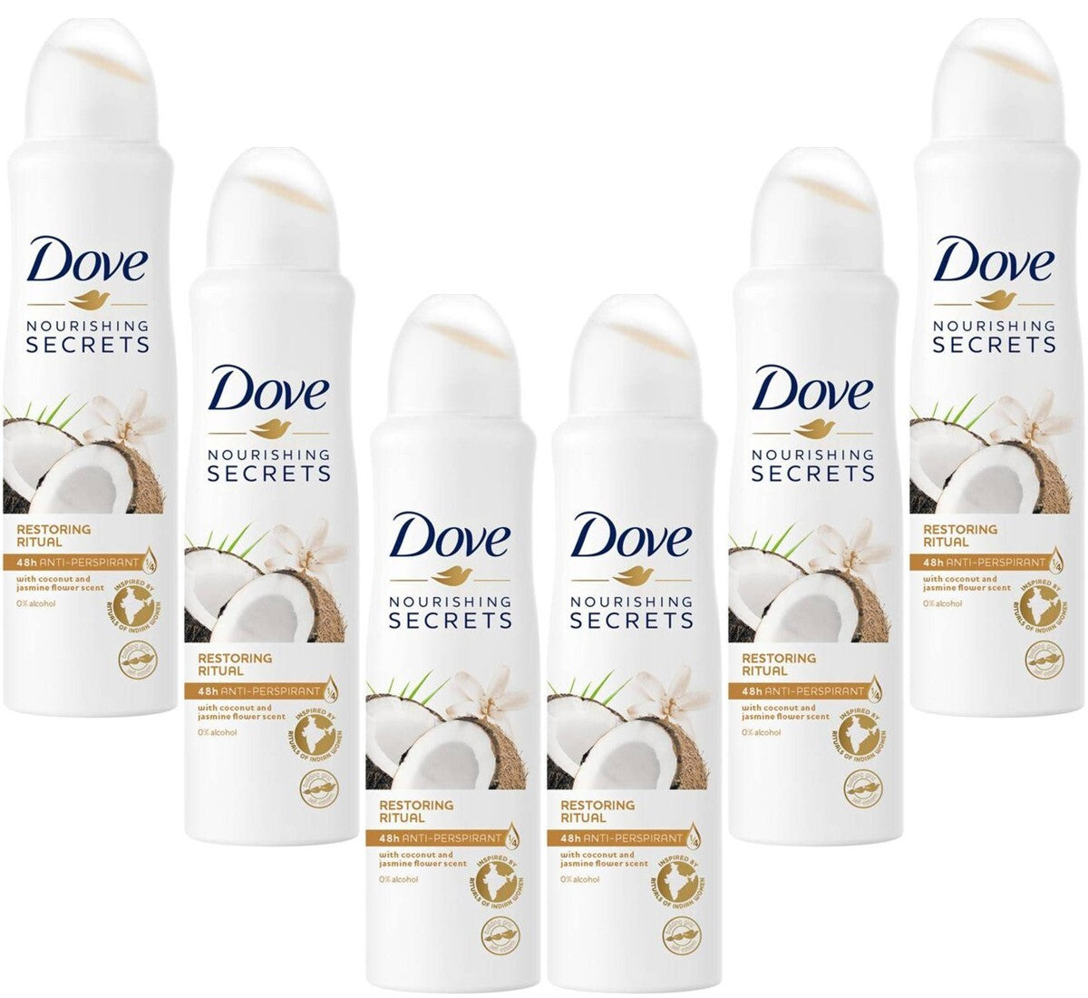 Dove Coconut & Jasmine Antiperspirant Deodorant Spray 48HR Protection - 6 Pack