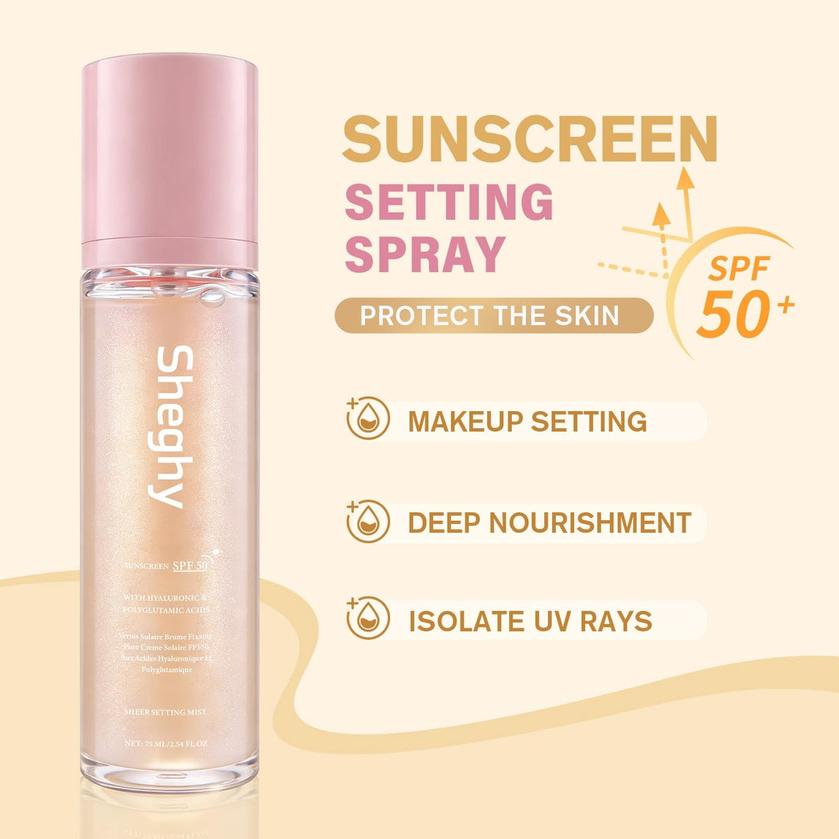 Sheghy Sunglaze SPF 50 Sunscreen Mist with Sheer Shimmer - Makeup & Body Protector