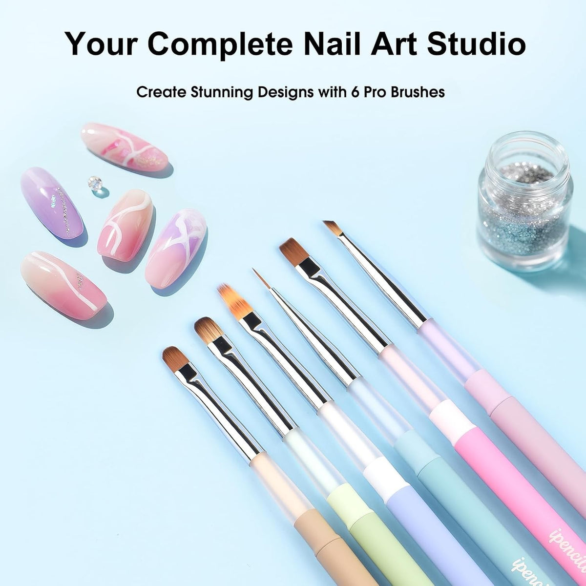 Professional Nail Art Brush Set with Caps Non-Slip Handles for Salon & DIY