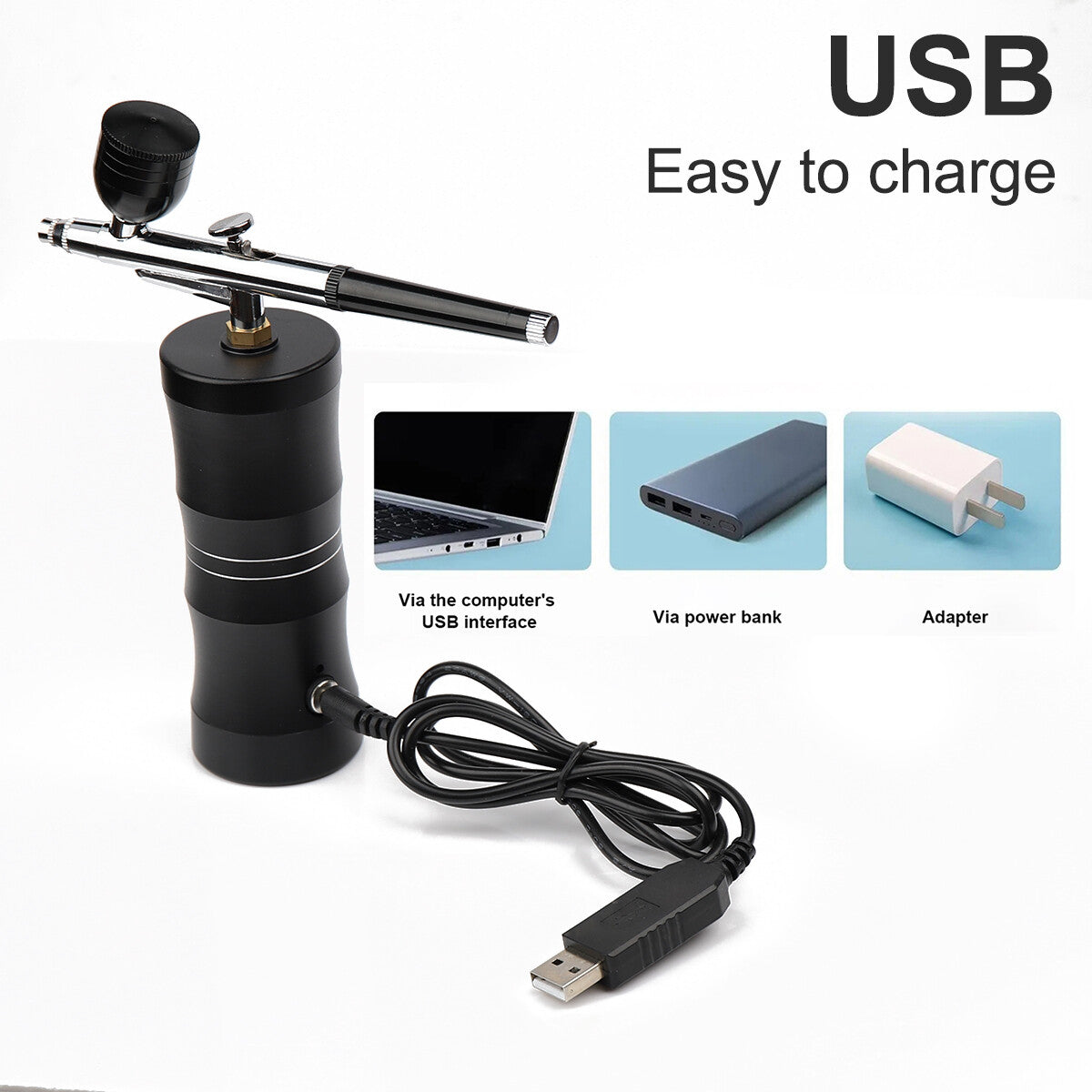 Portable Airbrush Kit for Art and Nails - Mini Air Compressor 7.4V, Aluminum