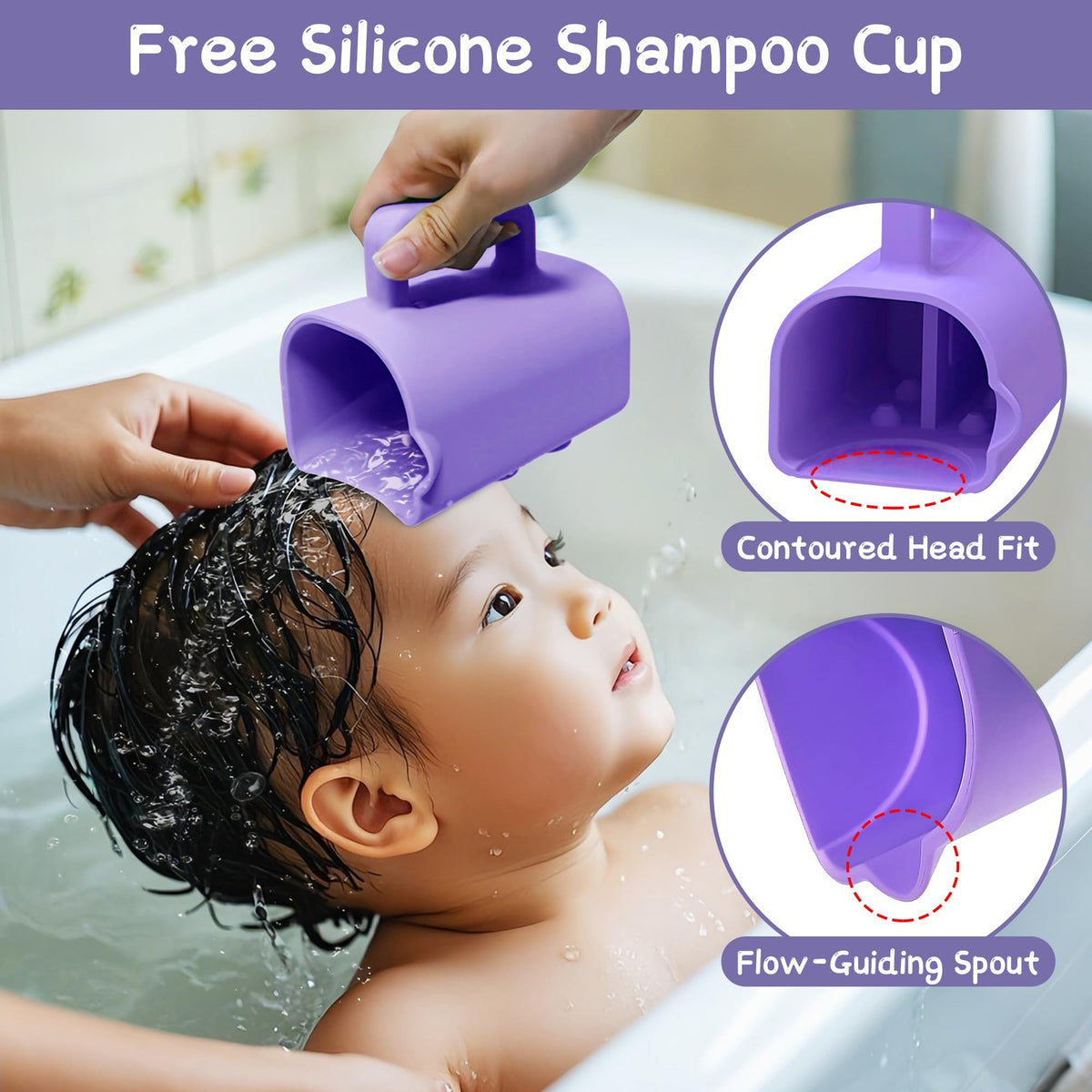 Portable Kids Hair Washing Station Silicone Basin with Rinse Cup - Purple
