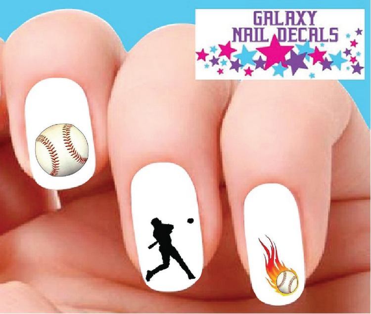 Waterslide Nail Decals Set of 20 Baseball & Flames Designs - Manicure Accessories