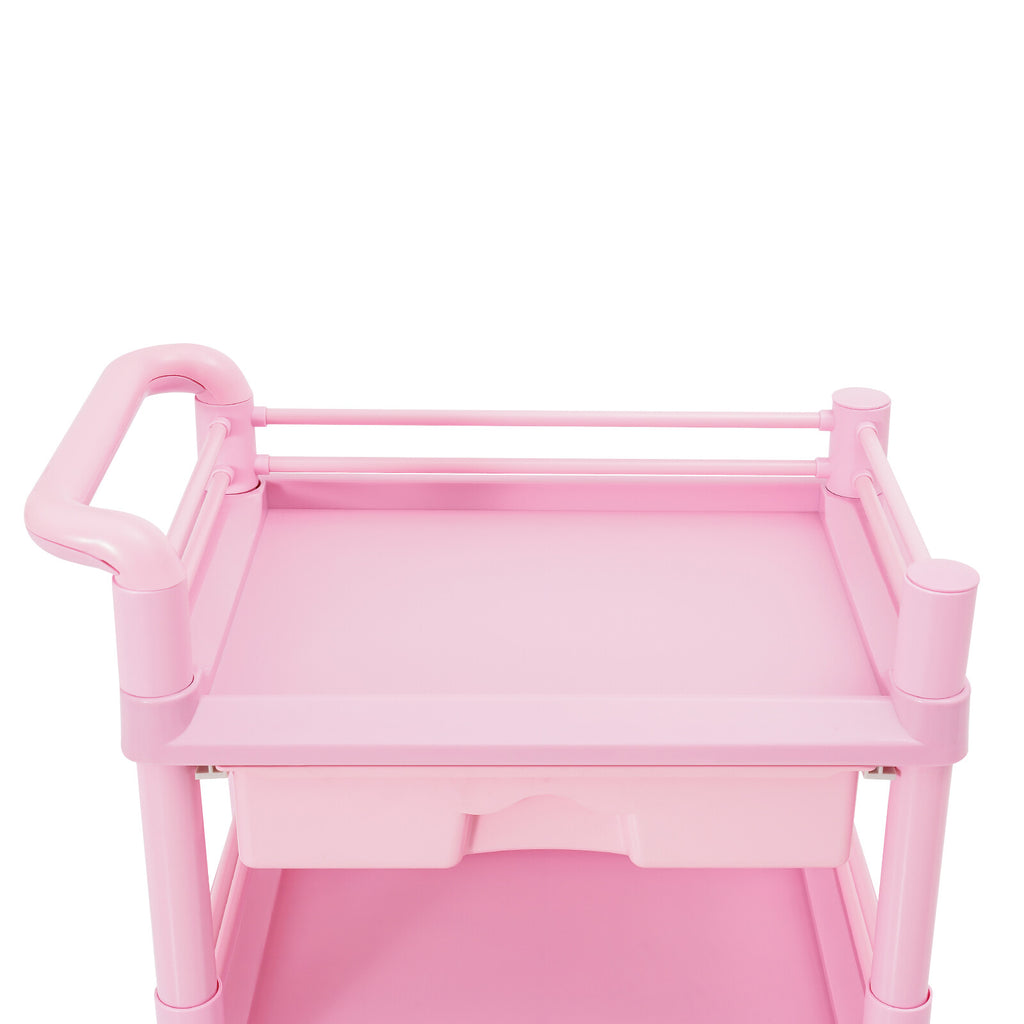 Salon Storage Cart with 3 Tiers and Drawer Pink Mobile Organizer