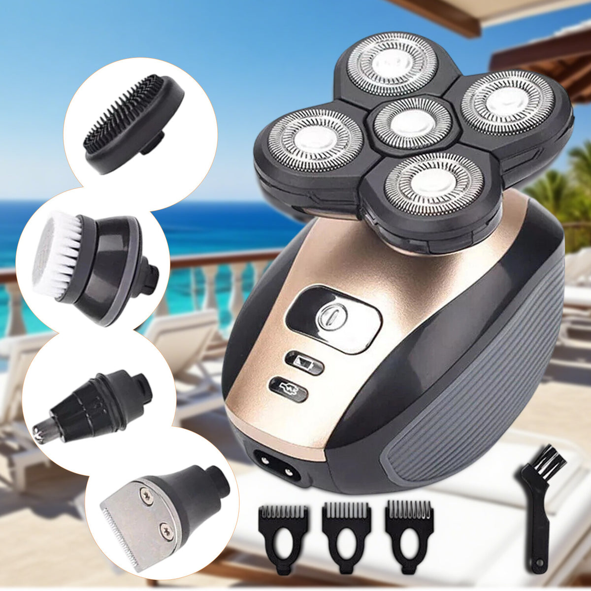 5-in-1 Rotary Electric Shaver for Bald Head and Face Trimming, Rechargeable