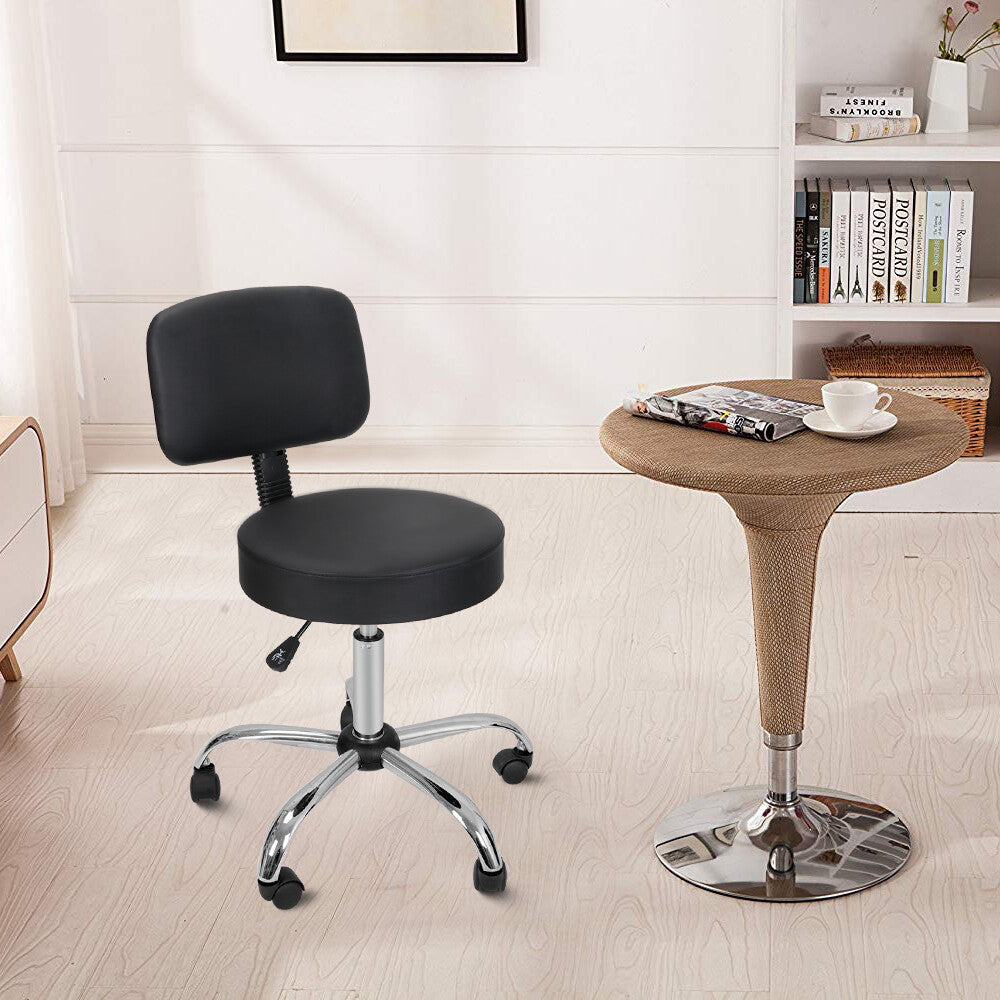 Adjustable Hydraulic Salon Stool with Back Support and Rolling Wheels