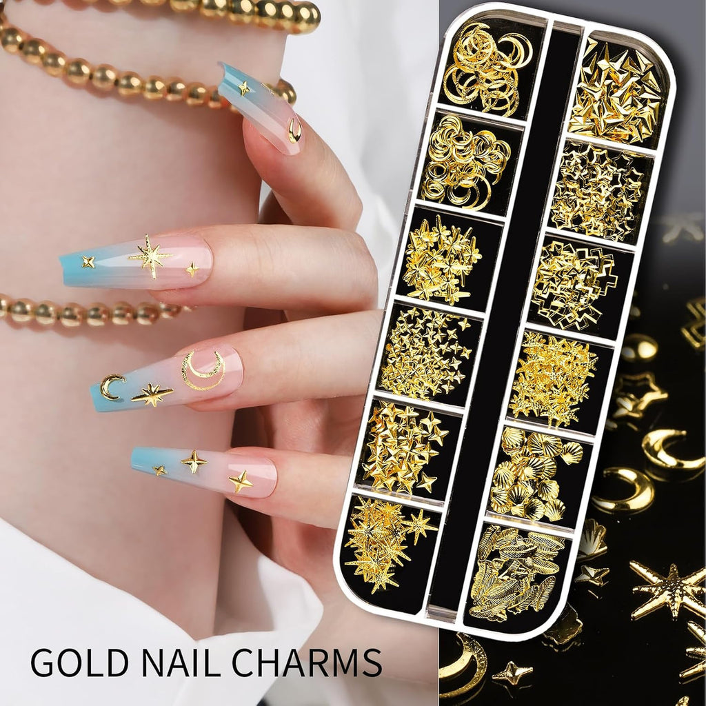 Nail Charms and Gems Set with 3D Nail Art Stickers for DIY & Salon Use