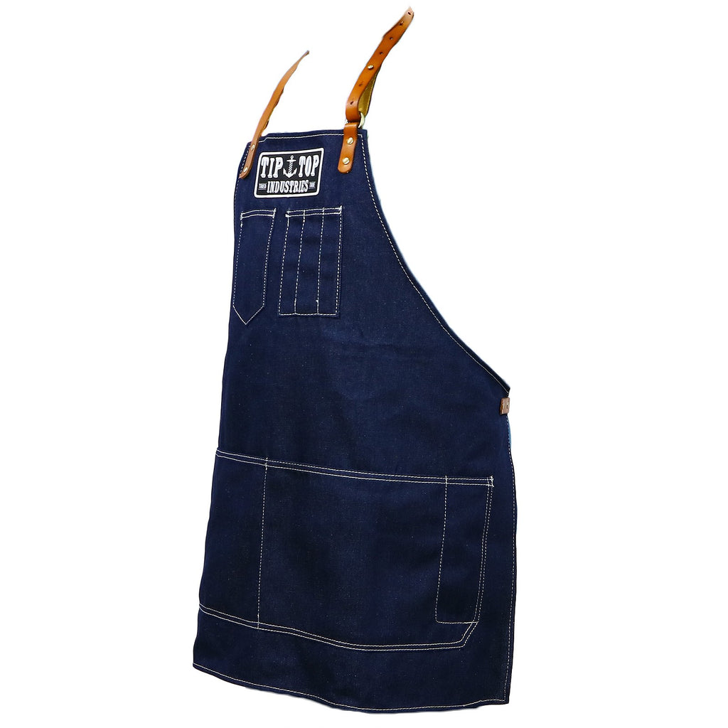 Denim Barber Apron with Pockets - Blue Work Protective Apron for Barbers