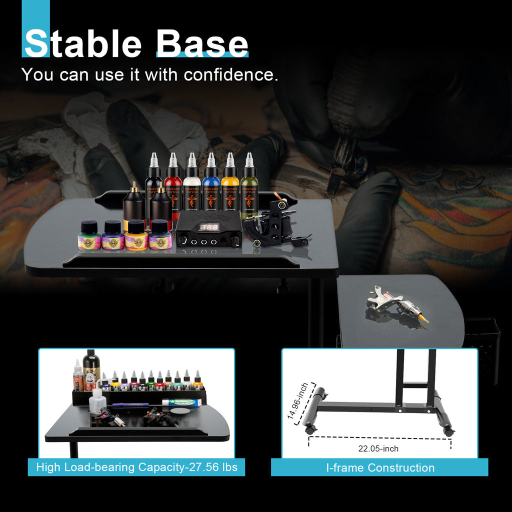 Mobile Tattoo Workstation Arm Rest Table - Adjustable Rolling Tray Stand