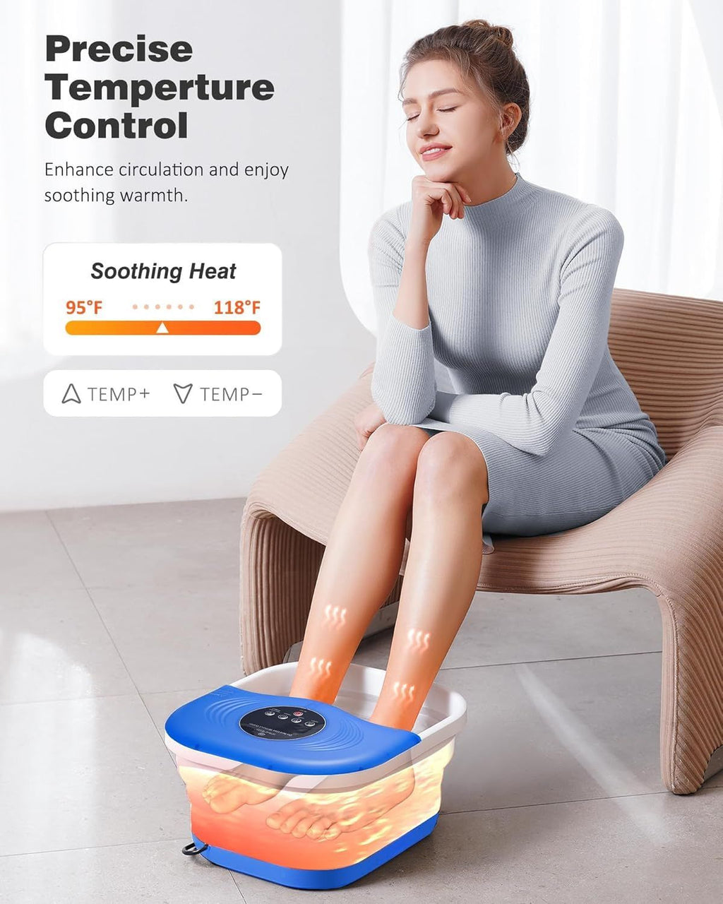 Foot Spa Bath Massager with Heat Bubble Jets Red Light Blue Light Relaxation
