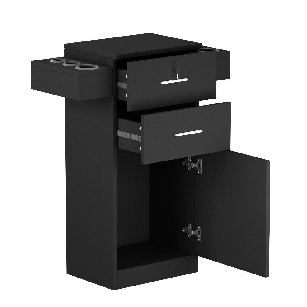 Salon Station Hair Stylist Storage Cabinet with Lockable Drawers & Dryer Holders