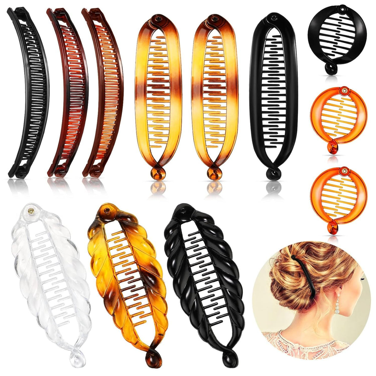 12 Pcs Multi-Colored Banana Hair Clips for Women, Classic Claw & Fishtail Styles