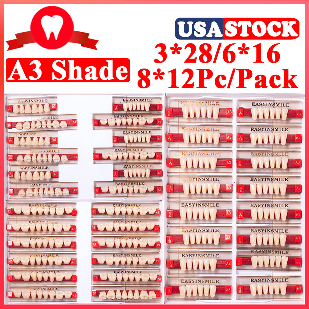 Dental Acrylic Resin False Teeth Full Set - Upper & Lower Dentures A3 Shade