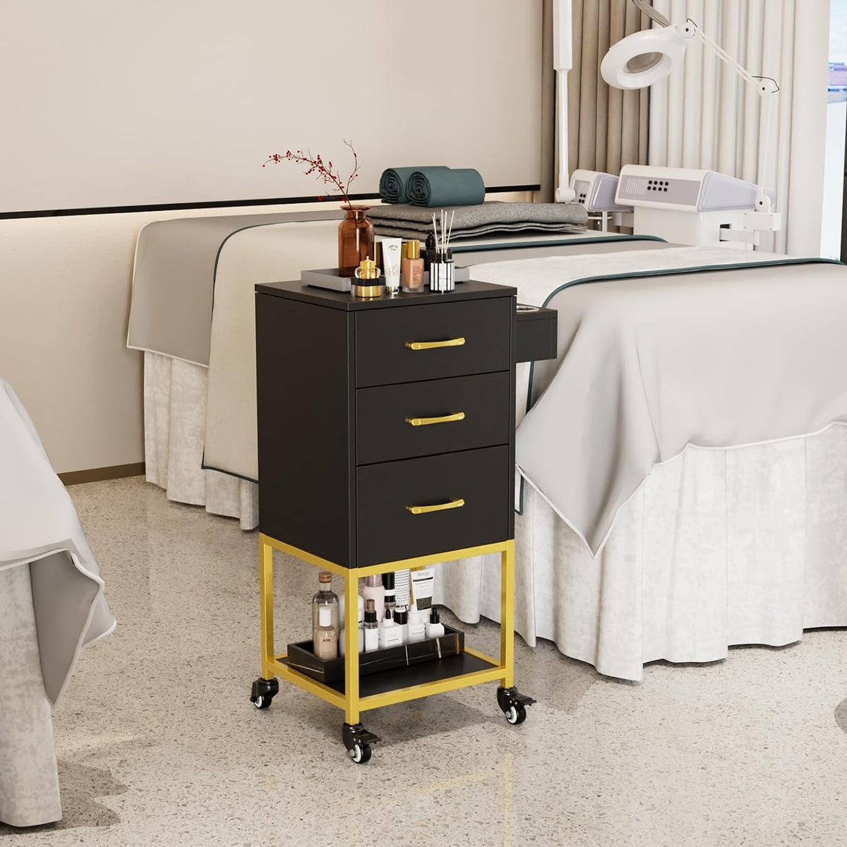 Salon Trolley Cart with 3 Drawers and Heat-Resistant Tool Holders for Stylists