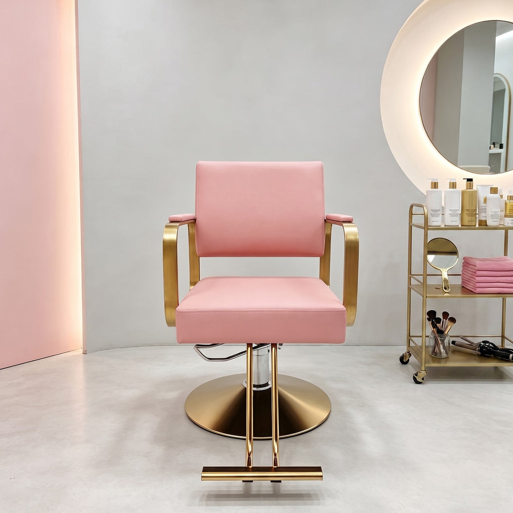 Pink & Gold Salon Chair 360° Swivel Hydraulic Adjustable Styling Seat