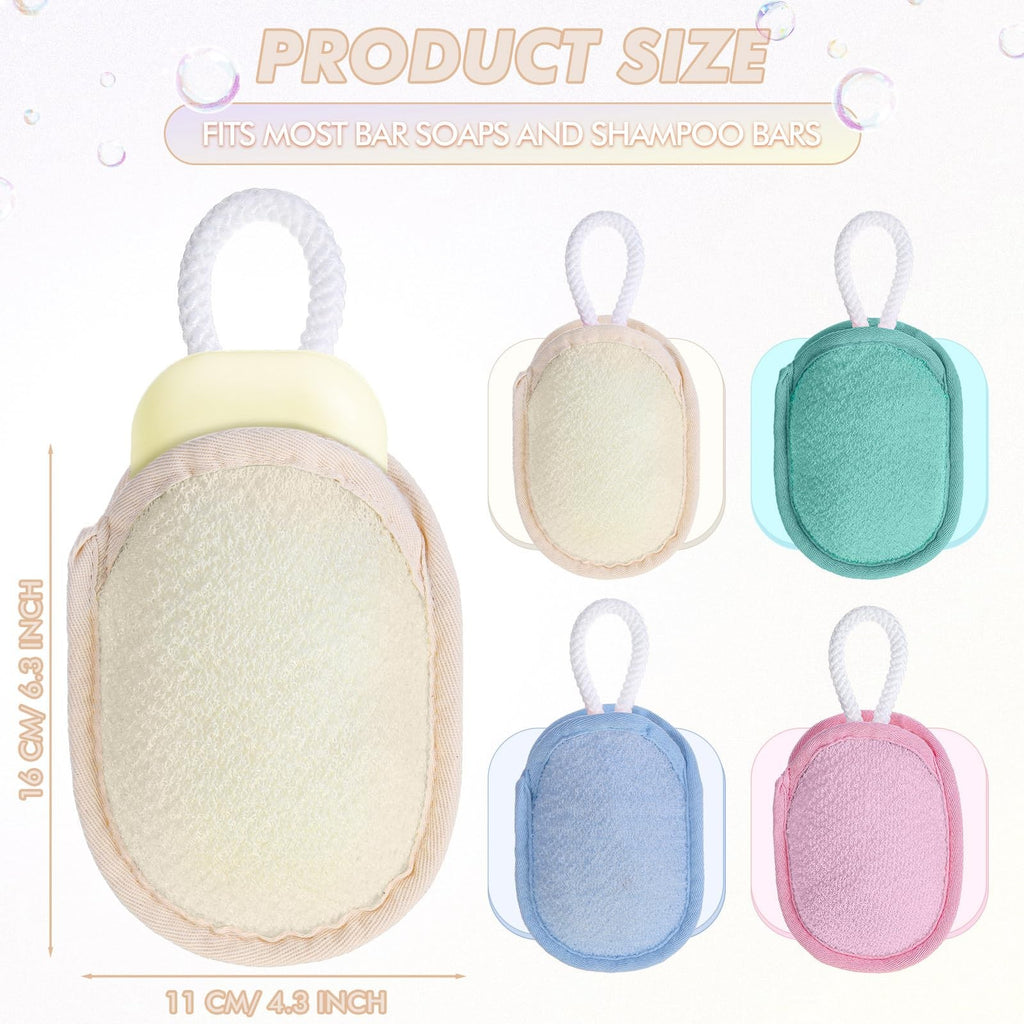 Exfoliating Soap Saver Pouch Set - Mesh Bath Loofah Sponge for Body Cleaning