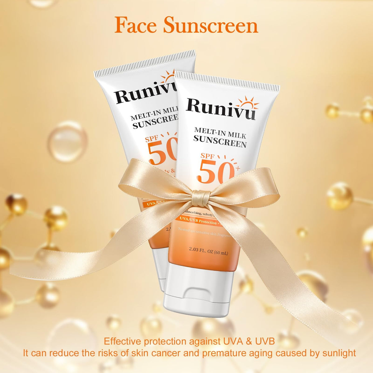 SPF 50+ Sunscreen for Face - Broad Spectrum UVA/UVB Natural Protection 2.03 Fl Oz
