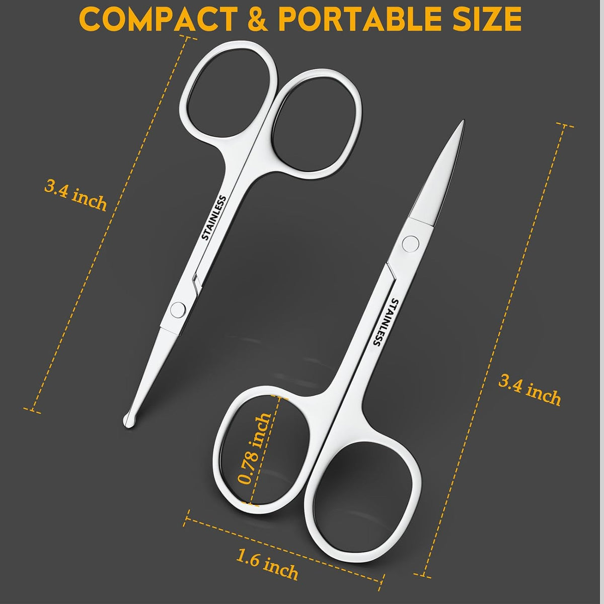 Stainless Steel Facial Grooming Scissors for Eyebrow, Nose & Beard Trimming