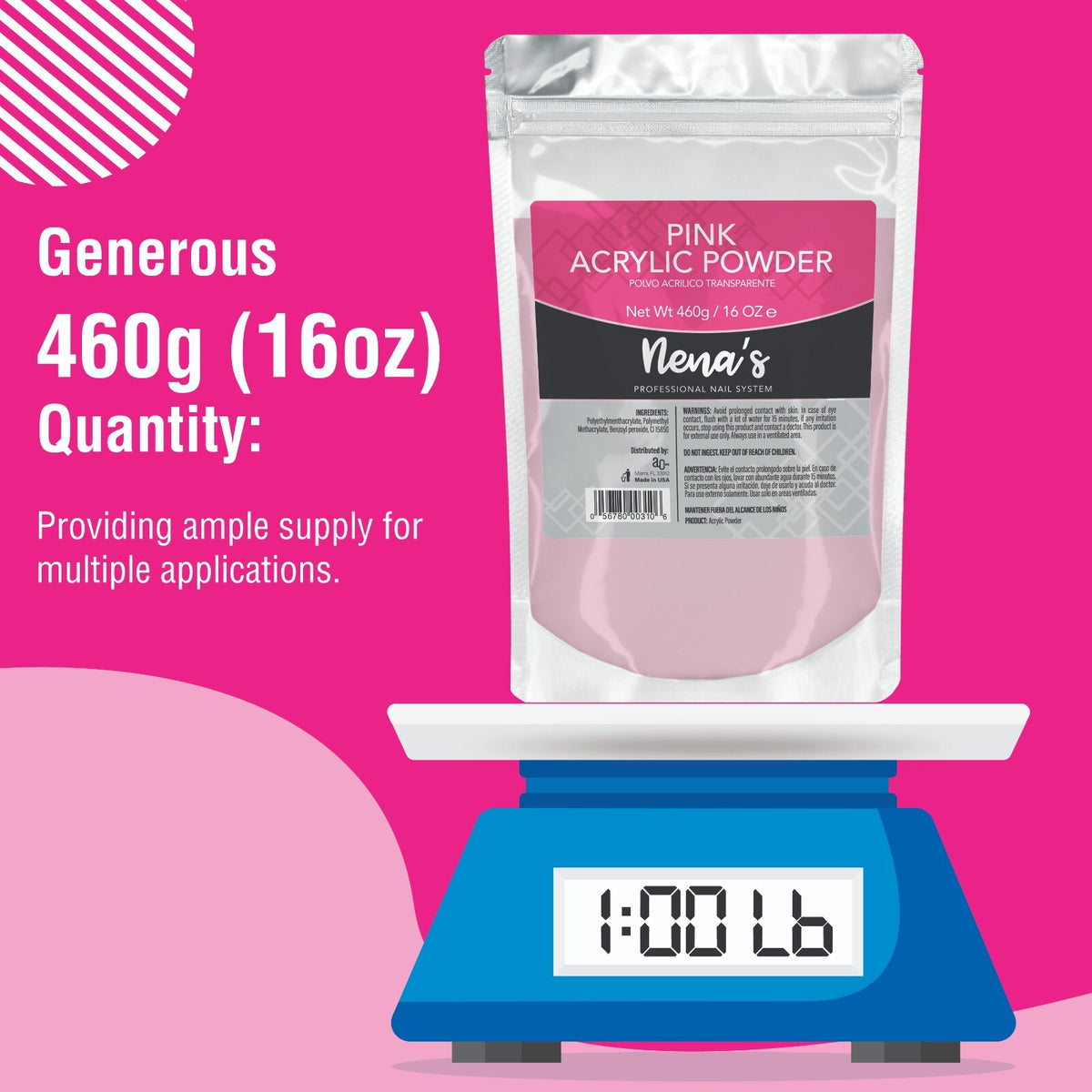 Professional Acrylic Nail Powder System 16 oz Clear Pink Cover Nude White