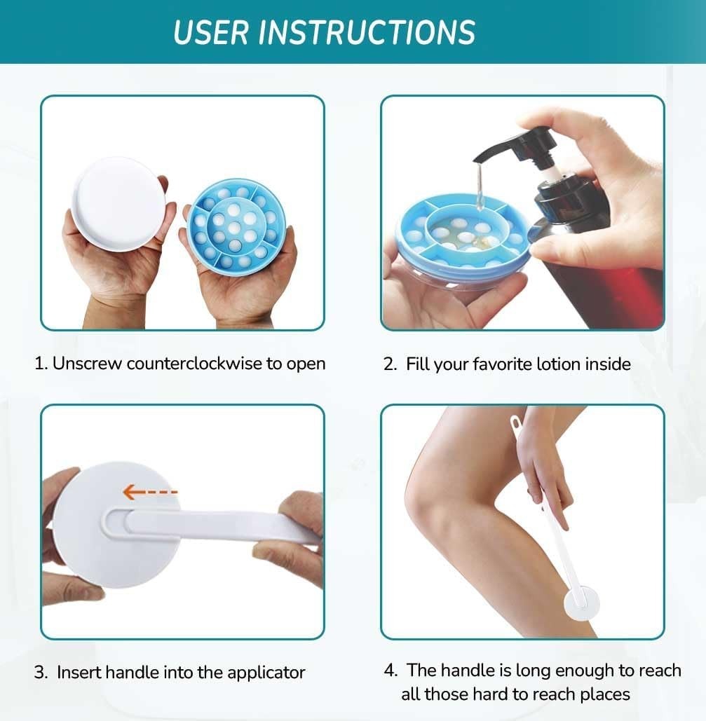 Long Handle Back Lotion Applicator with Rotating Massaging Balls for Easy Self-Application