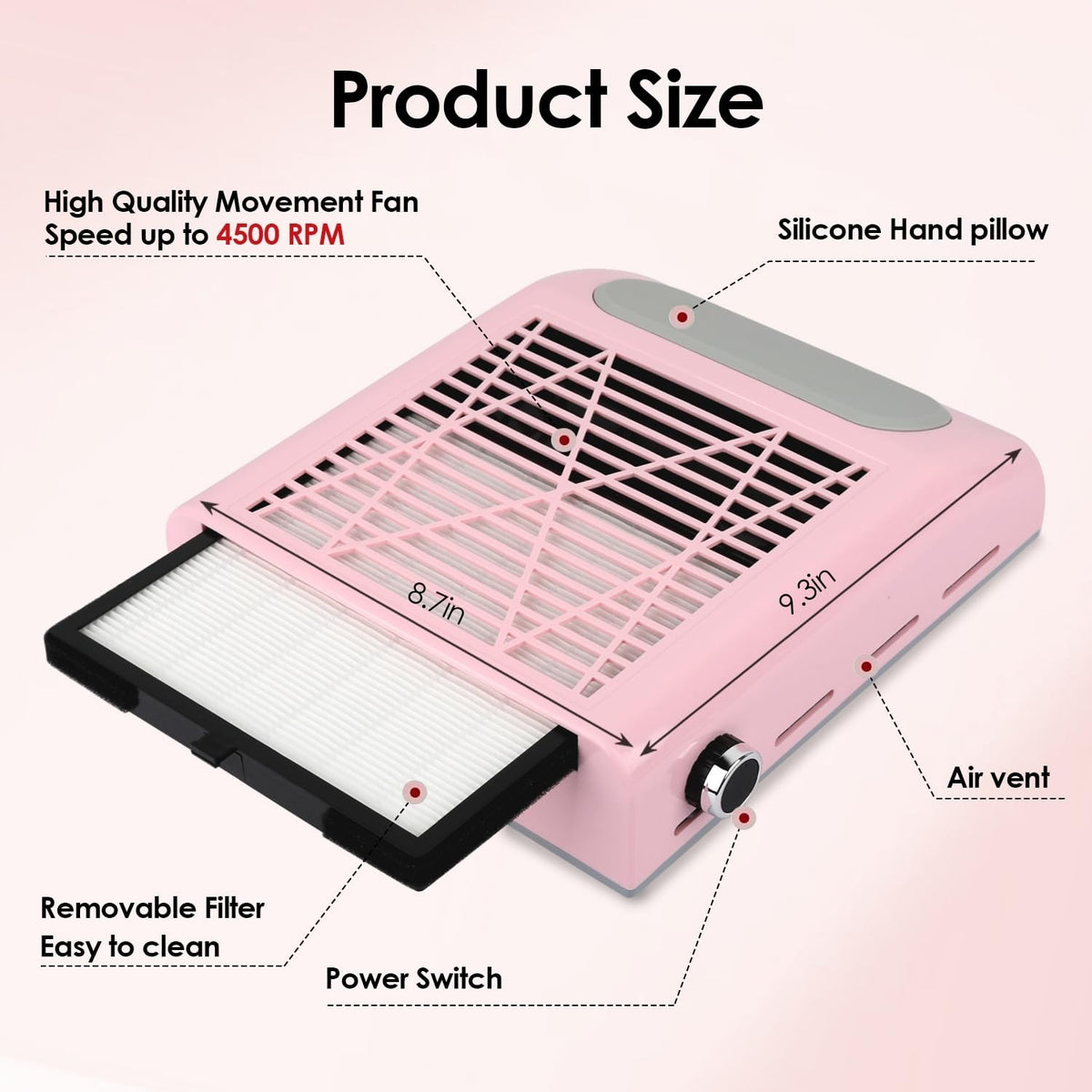 Electric Nail Dust Collector Vacuum Machine for Acrylic Nails 80W