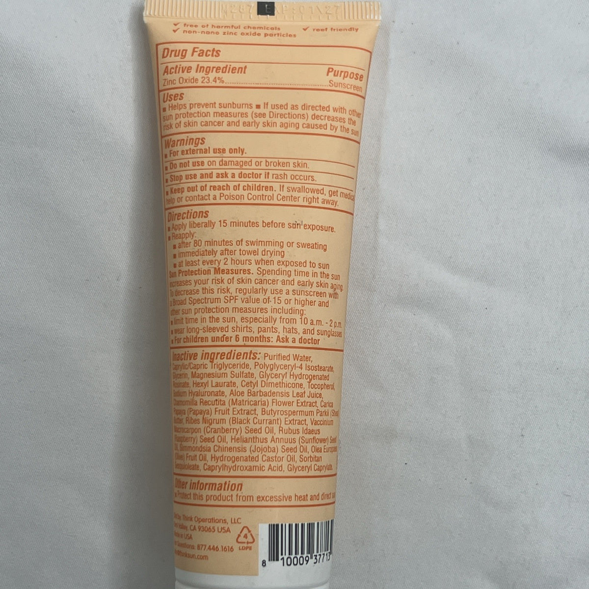 Sensitive Skin Zinc Oxide Sunscreen SPF 50 Fragrance-Free for Babies