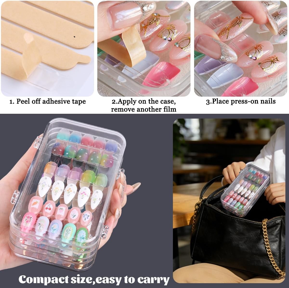 Press On Nail Organizer Case - Compact Clear Acrylic Storage for Nail Tips