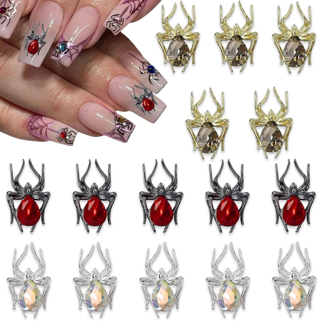 Halloween Nail Charms 15Pcs Metal Spider Rhinestones for Acrylic Nails