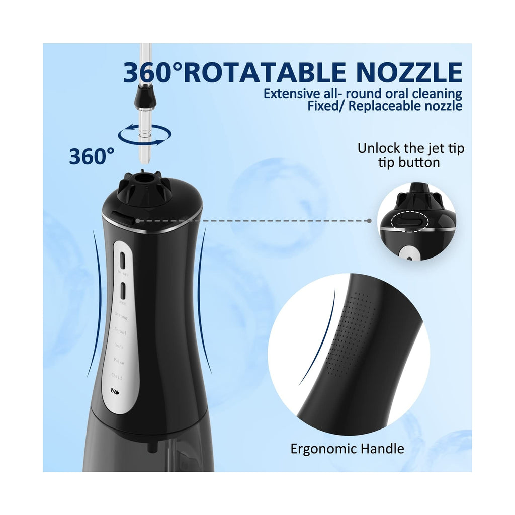 Cordless Water Dental Flosser with 5 Modes and 6 Nozzles - 350ml Portable Oral Irrigator for Teeth & Gum Care