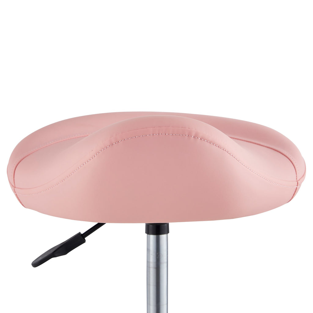Pink Saddle Salon Stool with Hydraulic Height Adjustment and 360° Swivel