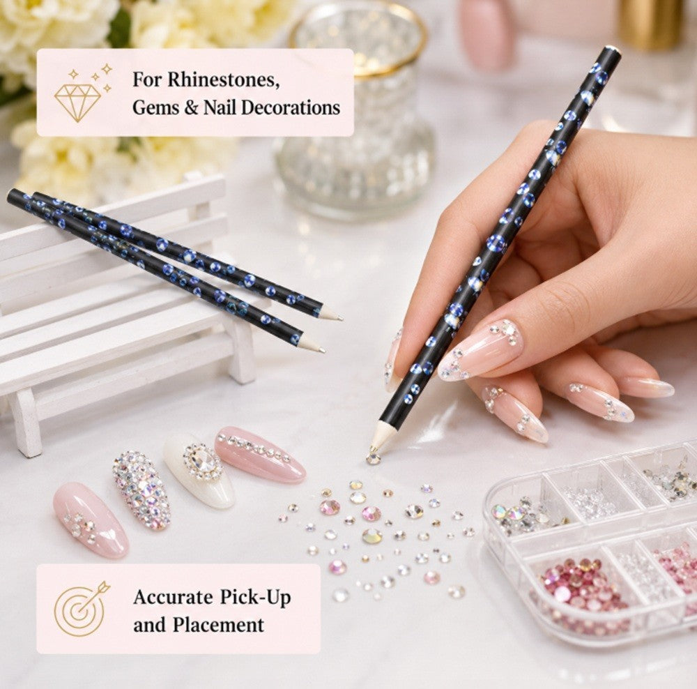 2 Pack Wax Rhinestone Picker Pens for Nail Art & Craft Jewelry Gems