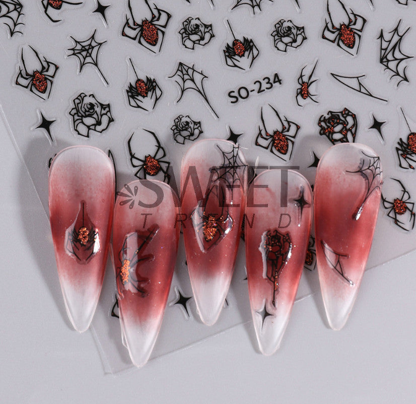 Halloween Nail Art Spider Web Stickers - 2Pcs Self-Adhesive Nail Decorations