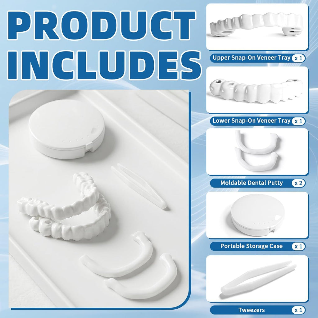 Adjustable Snap-On Veneers Dentures Set – Upper & Lower Tooth Covers