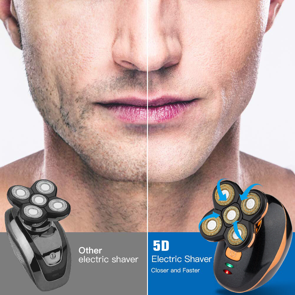 5-in-1 Rotary Electric Shaver for Bald Head Beard Hair Trimming Waterproof
