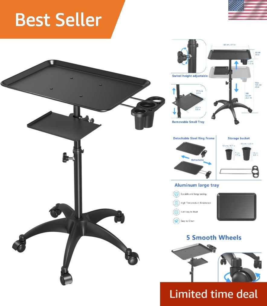 Salon Trolley Cart with Storage Platform and Adjustable Height Wheels
